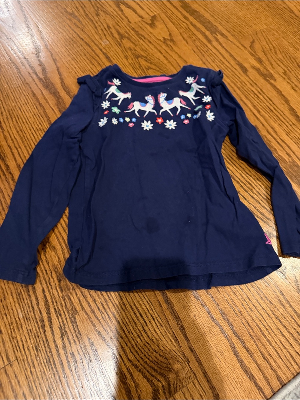 Joules Navy Long-Sleeve Top with Embroidered Unicorns